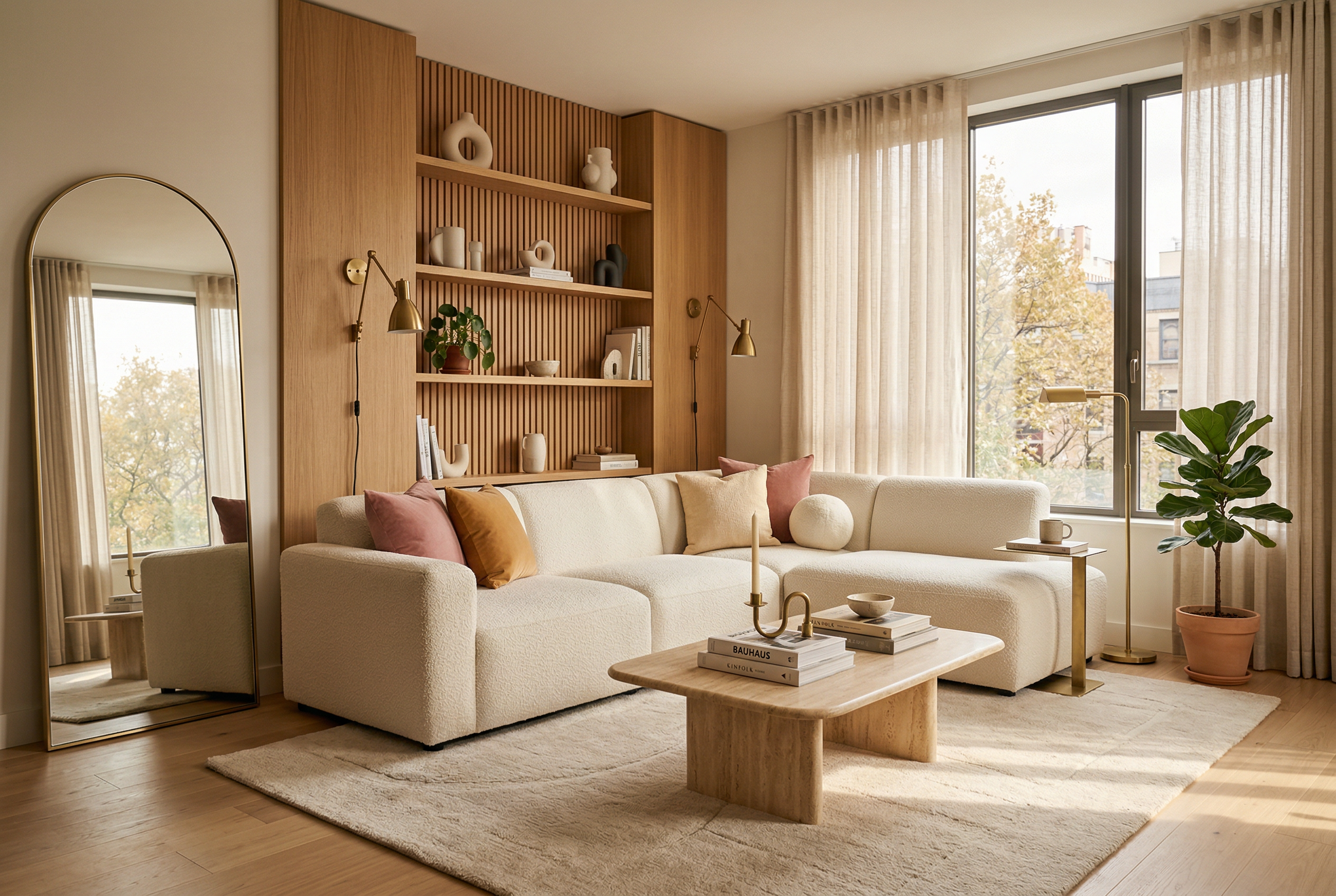 Modern rezidans salon showroom'unda luks mobilya duzenlemesi